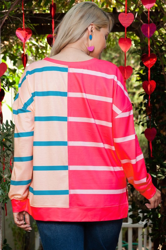 Stripe Color Block Long Sleeve Plus Size T Shirt
