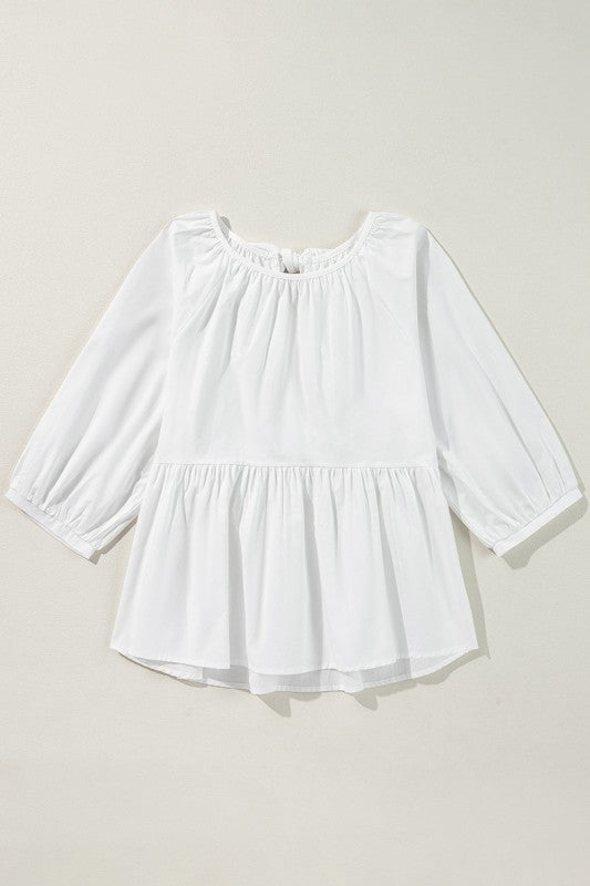 Bow Knot Cutout Back Loose Fit 3/4 Sleeve Blouse