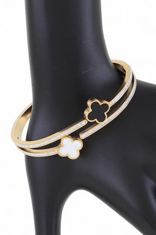 Double Clover Stainless Steel Bangle