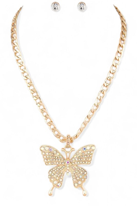 Crystal Butterfly Statement Necklace Set
