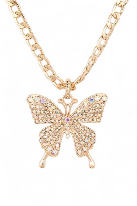 Crystal Butterfly Statement Necklace Set