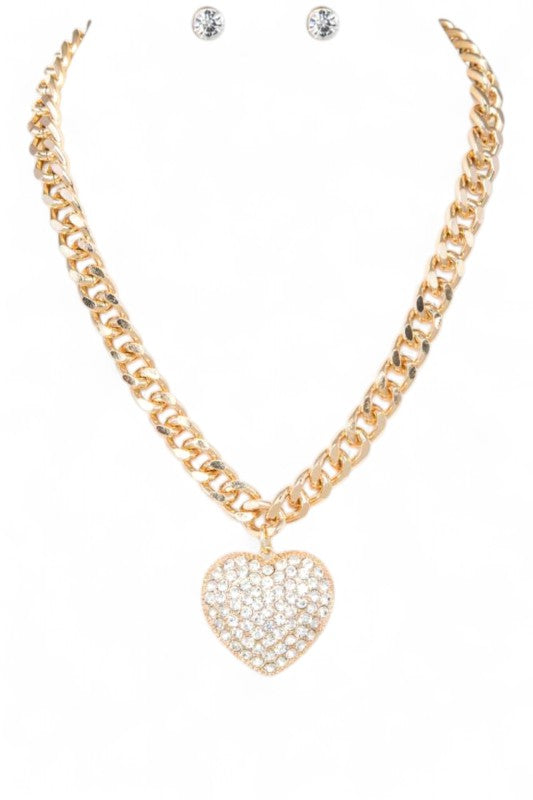 Crystal Heart Pendant Necklace Set