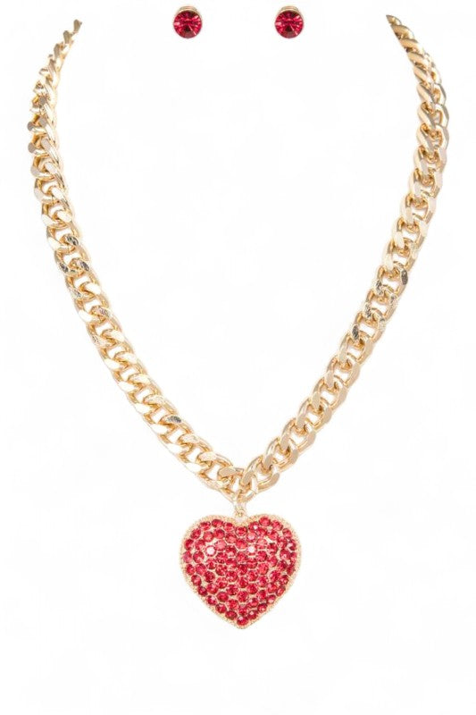 Crystal Heart Pendant Necklace Set