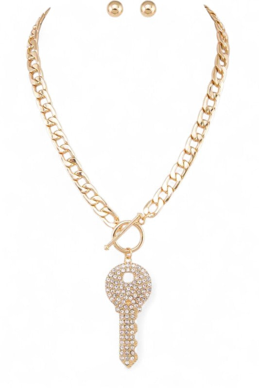 Crystal Key Pendant Necklace Set