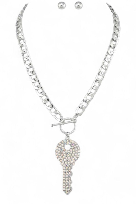 Crystal Key Pendant Necklace Set