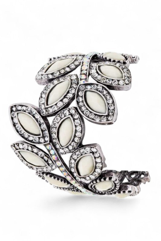 Crystal Leaf Statement Hinged Bangle