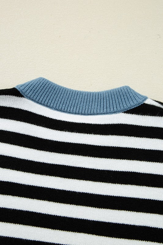 Color black Striped Colorblock Sleeve Chic Sweater
