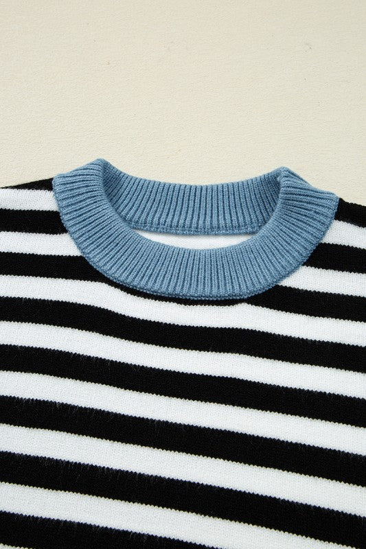 Color black Striped Colorblock Sleeve Chic Sweater