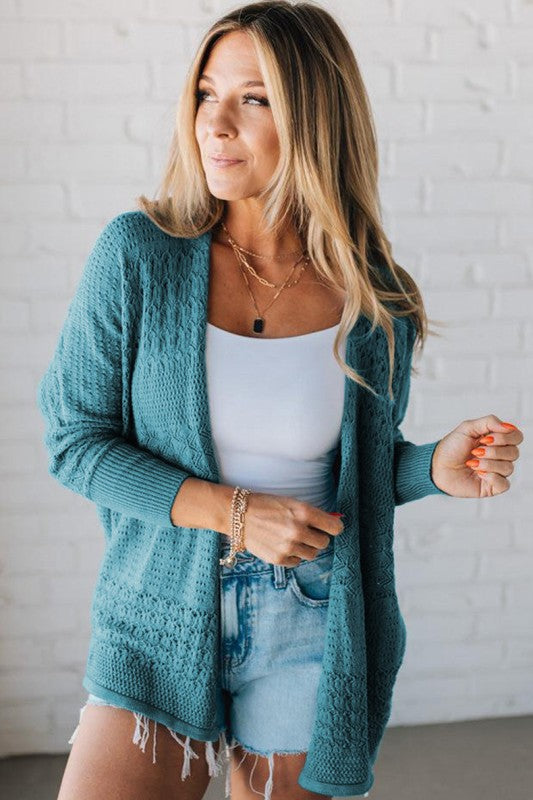 Women Pattern Hollowed Knit Open Front Cardigan