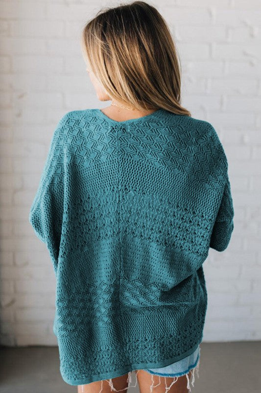 Women Pattern Hollowed Knit Open Front Cardigan