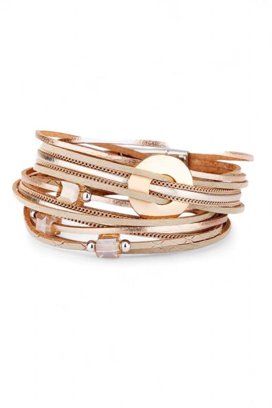 Metallic Double Wrap Leather Bracelet