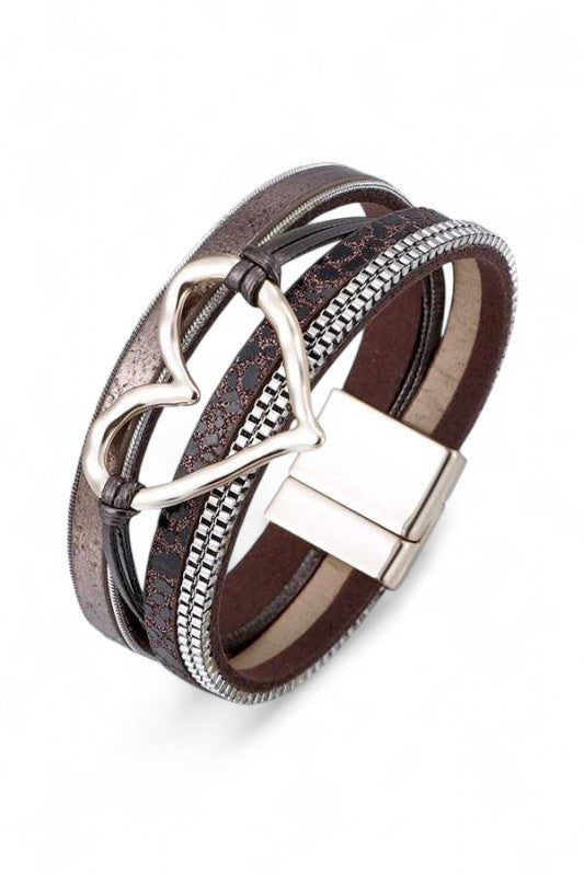 Heart Charm Mix Media Magnetic Bracelet
