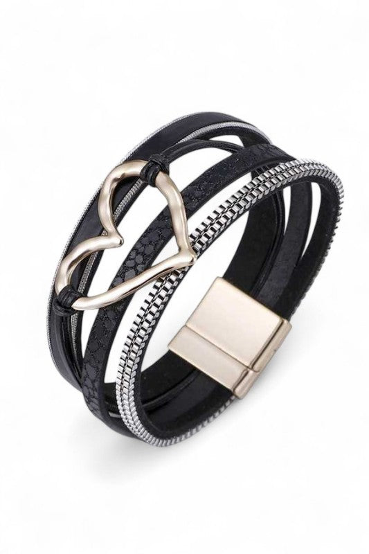 Heart Charm Mix Media Magnetic Bracelet