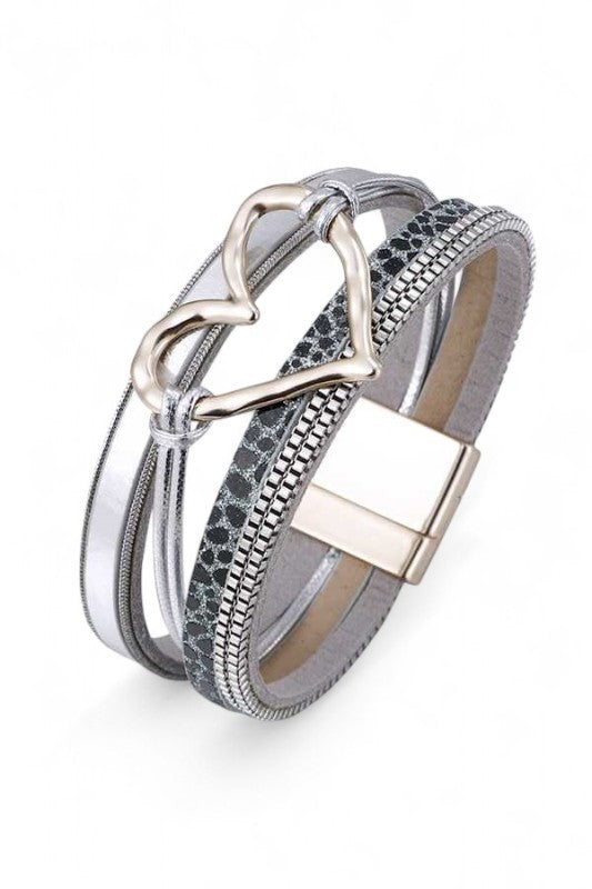 Heart Charm Mix Media Magnetic Bracelet