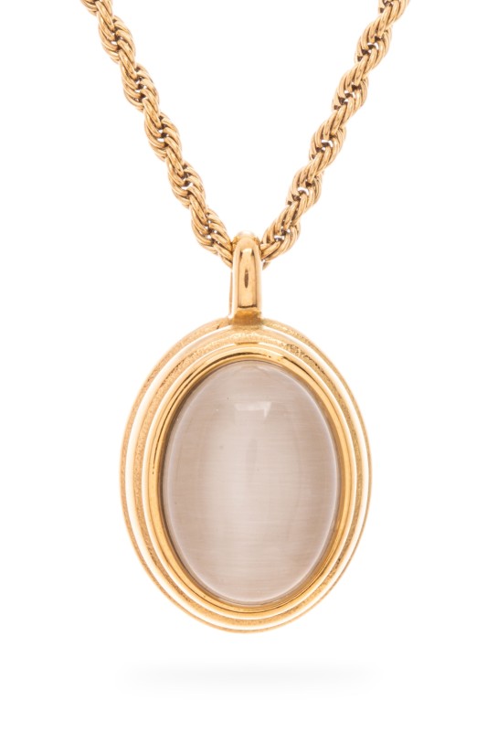 Opal Stone Pendant Stainless Steel Necklae