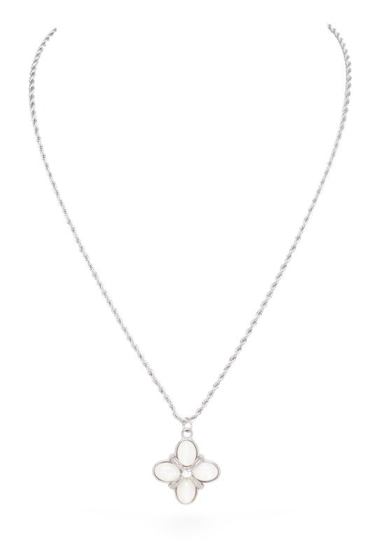Opal Clover Stone Pendant Necklace