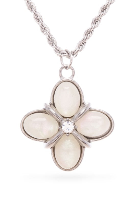 Opal Clover Stone Pendant Necklace