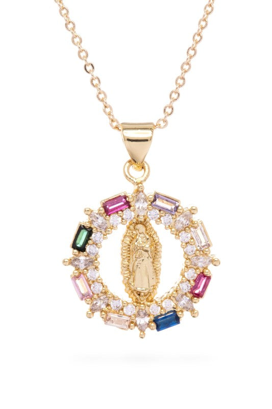 Cubic Zirconia Saint Mary Pendant Necklace