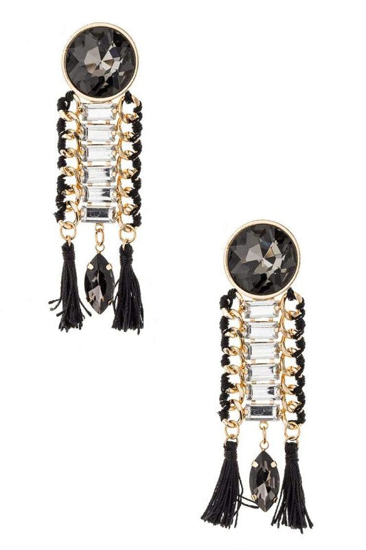Mix Media Crystal Chain Drop Earrings