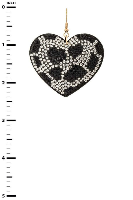 Cow Print Rhinestone Heart Pillow Earrings