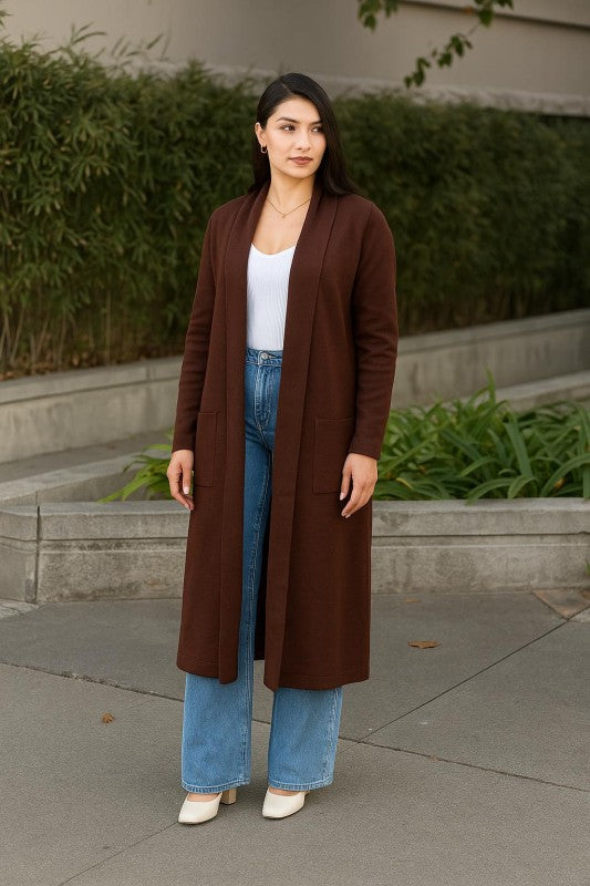 Clover Fine Knit Midi Cardi Cardigan with Pockets