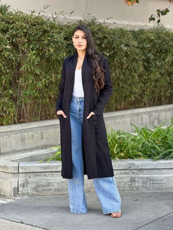 Clover Fine Knit Midi Cardi Cardigan with Pockets