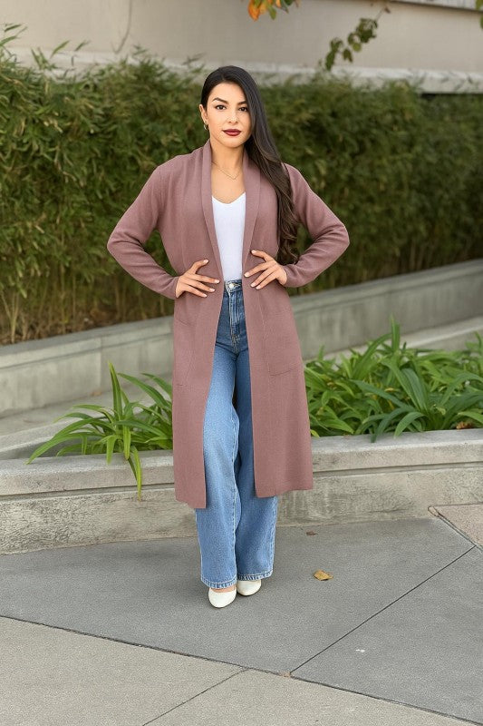 Clover Fine Knit Midi Cardi Cardigan with Pockets
