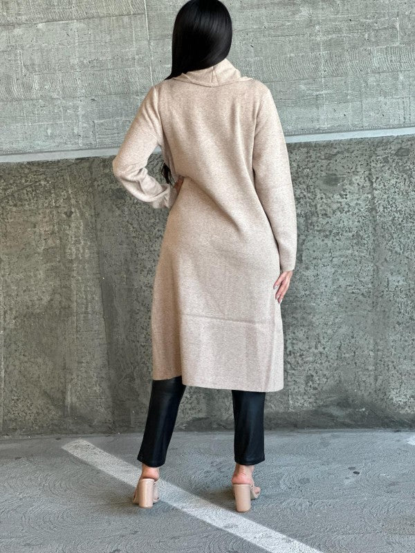 Collard Neck Drop Shoulder Pocket Cardigan