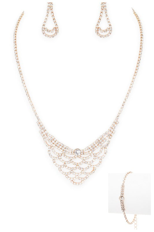 3 PC Rhinestone Bridal Necklace Set