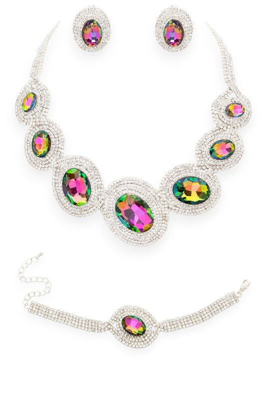 Statement Bejewel 3 PC Necklace Bridal Set