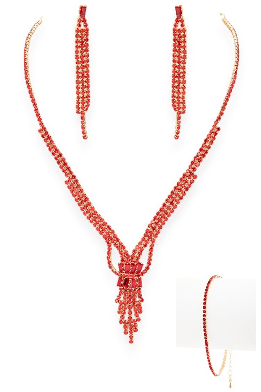 CZ Rhinestone Statement 3 PC Necklace Set