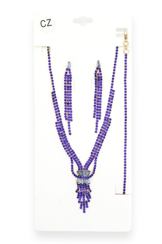 CZ Rhinestone Statement 3 PC Necklace Set