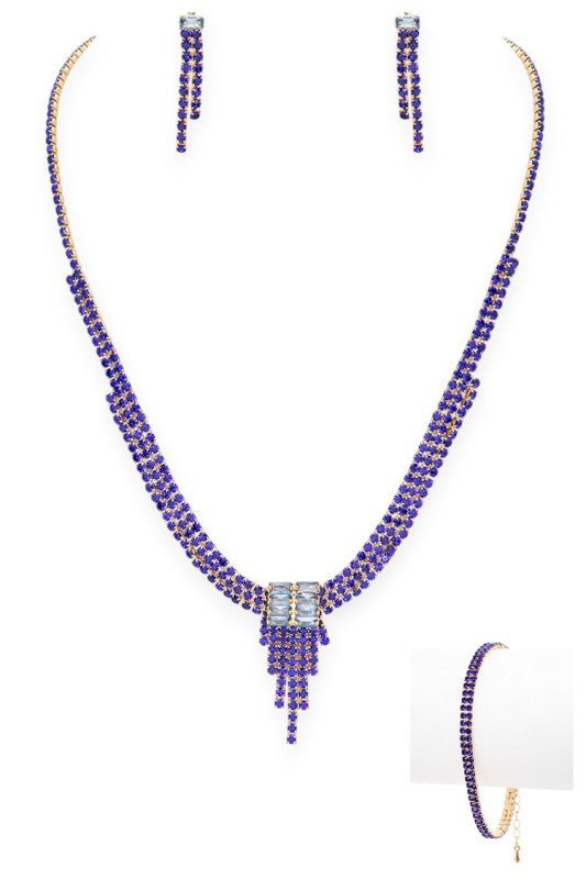 CZ Rhinestone Statement 3 PC Necklace Set