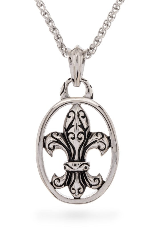 Stainless Steel Fleur De Lis Pendant Necklace