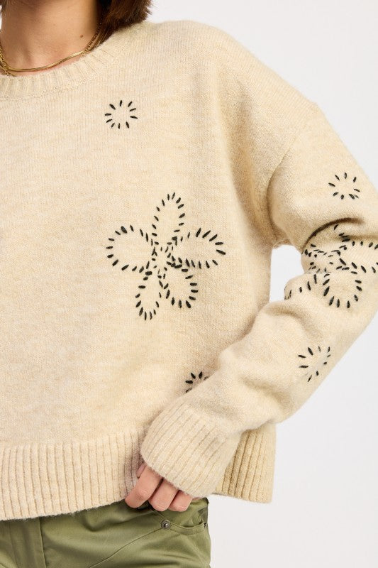 FLORAL WHIPSTITCH SWEATER