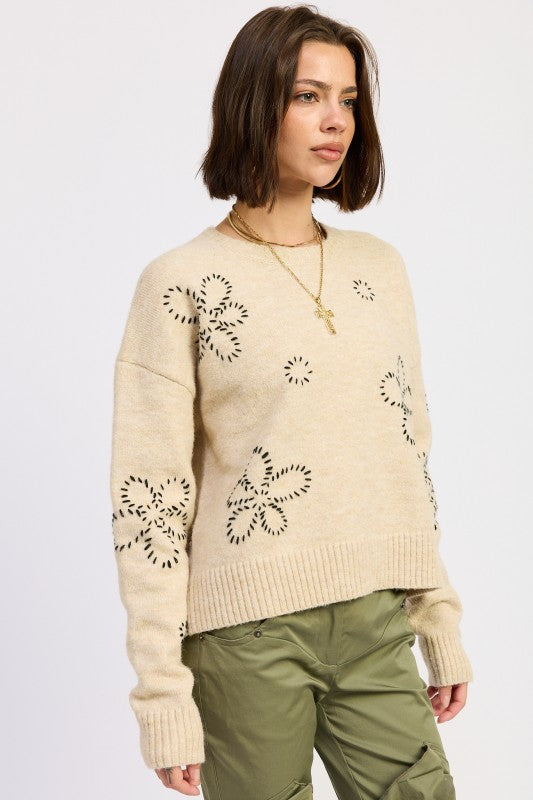 FLORAL WHIPSTITCH SWEATER
