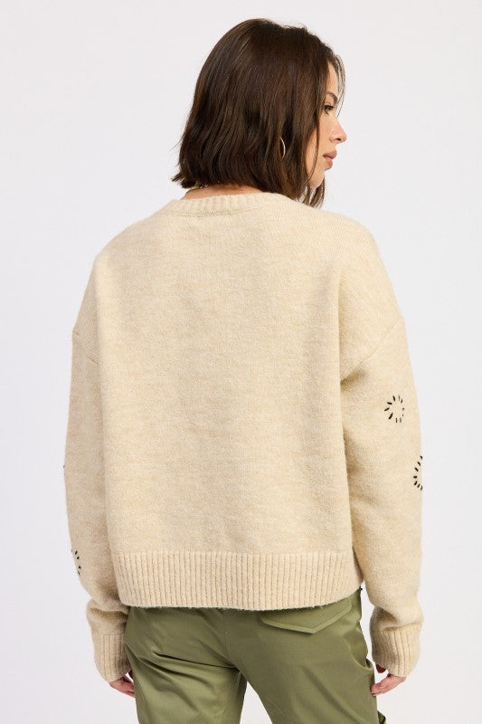 FLORAL WHIPSTITCH SWEATER