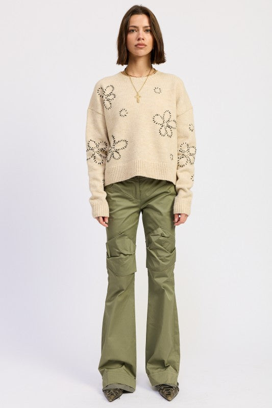 FLORAL WHIPSTITCH SWEATER