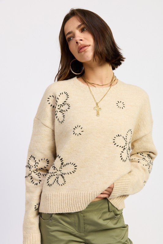 FLORAL WHIPSTITCH SWEATER
