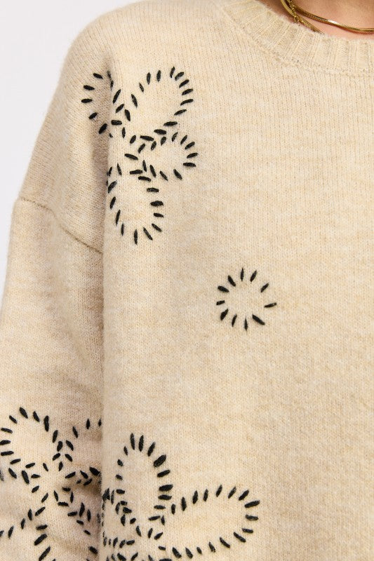 FLORAL WHIPSTITCH SWEATER