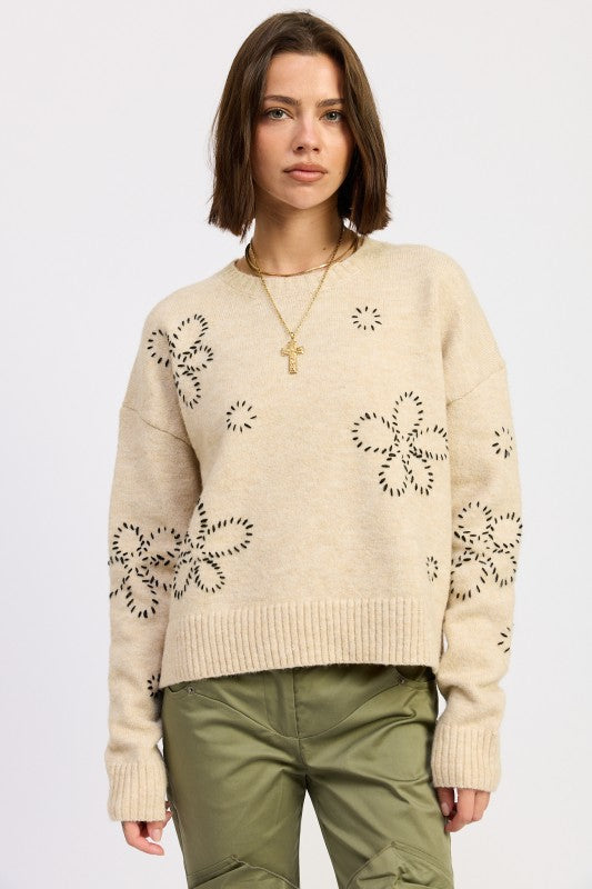 FLORAL WHIPSTITCH SWEATER