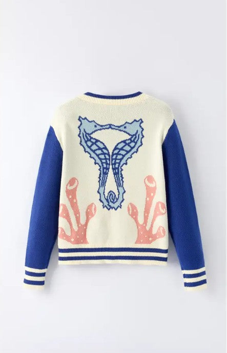 Seahorse Coral Knit Cardigan