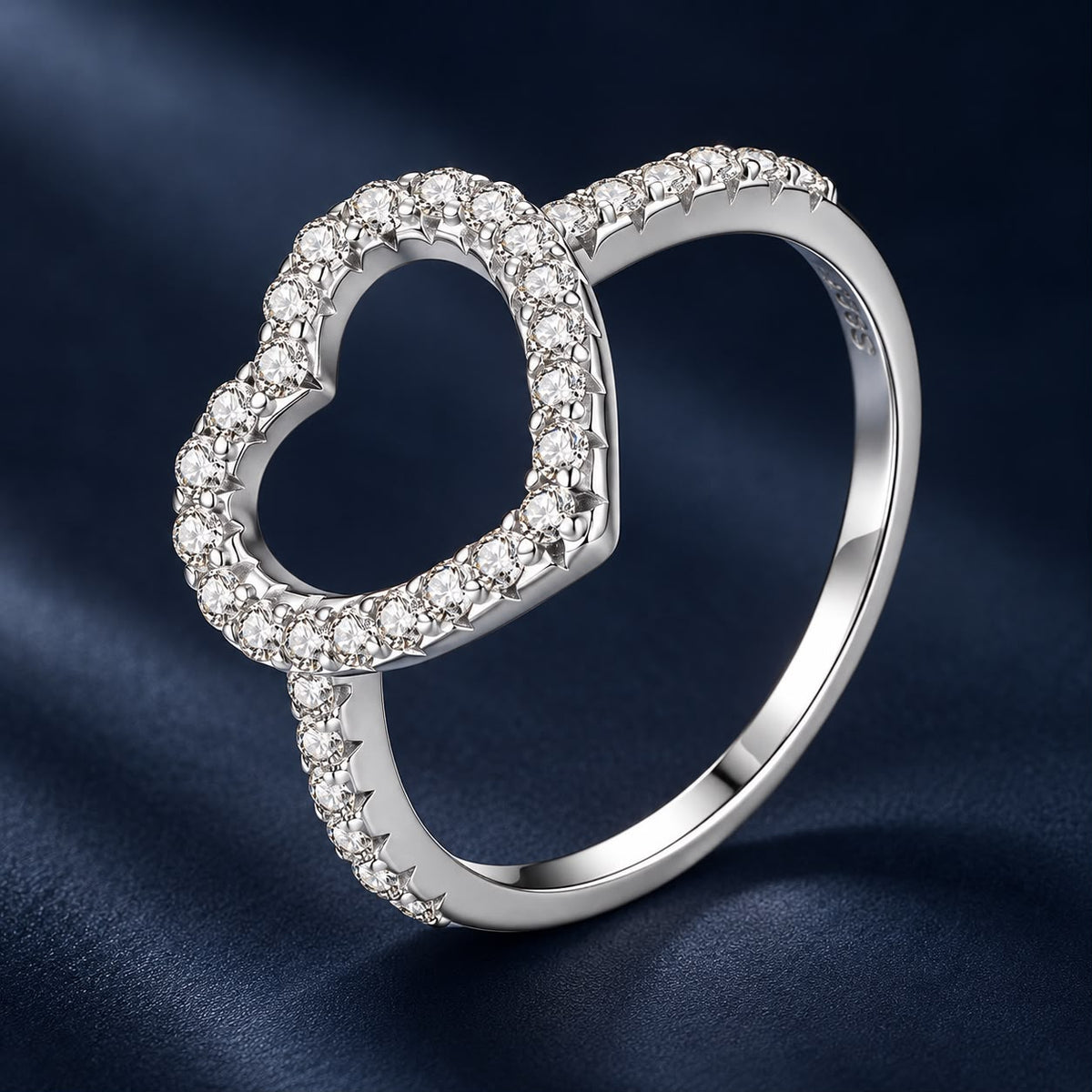 925 Sterling Silver White Gold Plated Moissanite Heart Size 6 Ring for Women