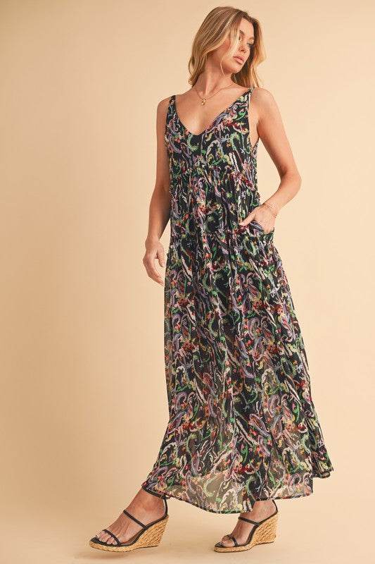 Aemi + Co Printed V-Neck Frill Tiered Cami Dress