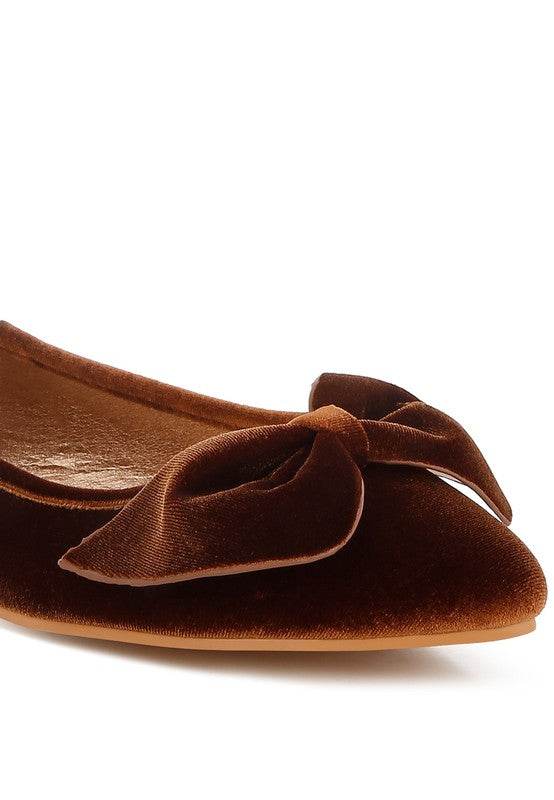 Pothos Luxurious Velvet Bow Ballerinas