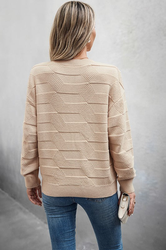 Solid Round Neck Knit Loose Long Sleeves Sweater