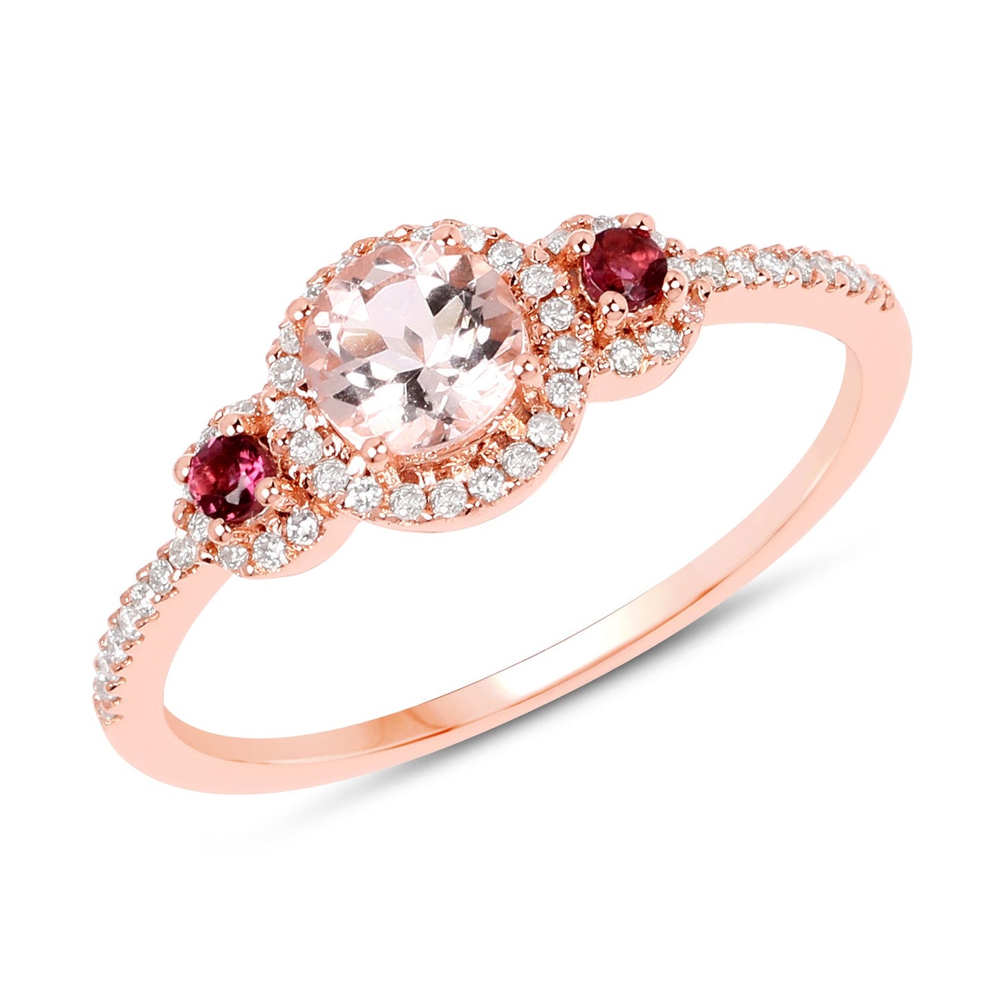 0.63 Carat Genuine Morganite, Pink Tourmaline and White Diamond 14K Rose Gold Ring