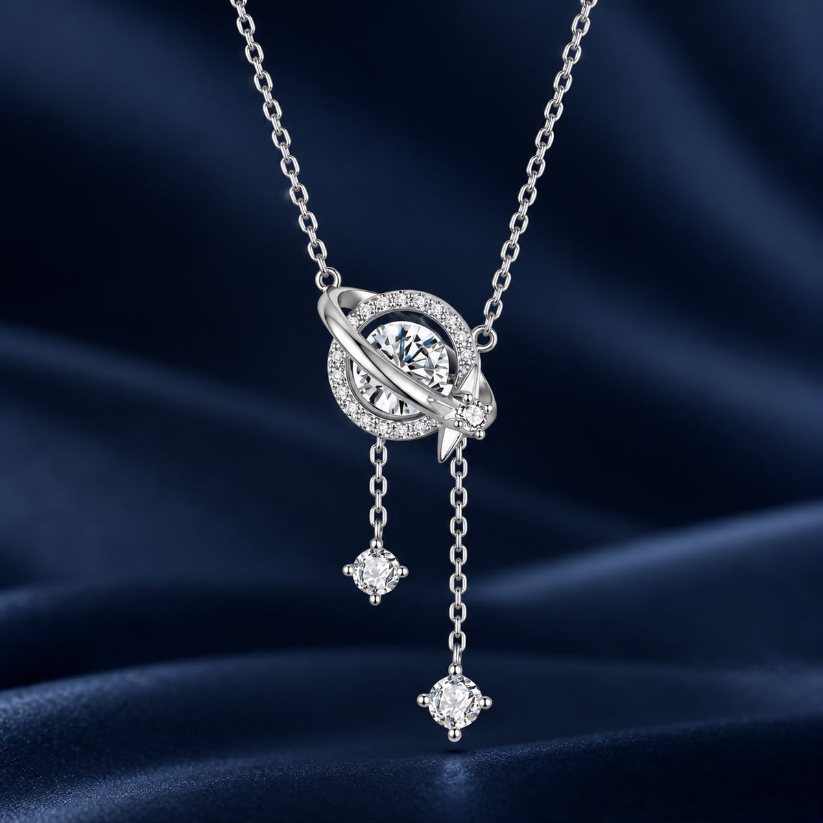 925 Sterling Silver White Gold Plated Moissanite CZ Pavé 40+5cm Necklace for Women