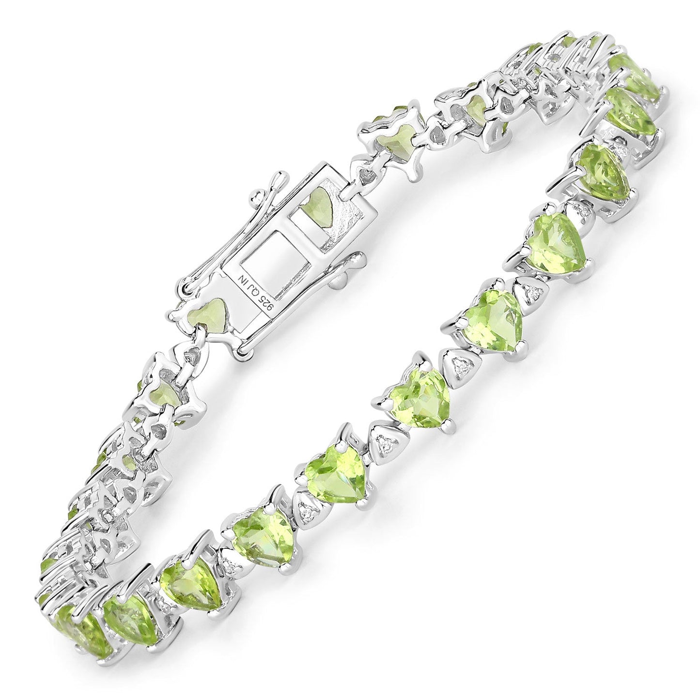 10.24 Carat Genuine Peridot and White Diamond .925 Sterling Silver Bracelet
