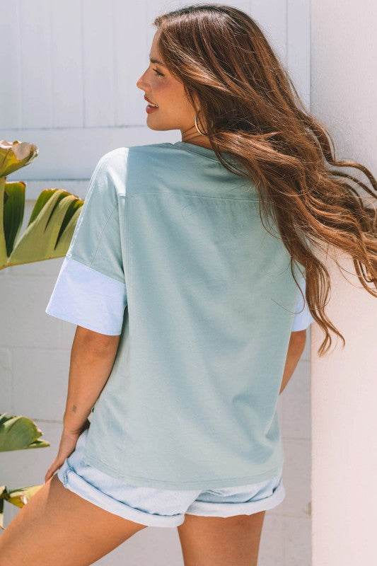 Etta Frayed Denim Star Patched Oversize Top